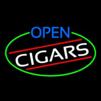 Open Cigars Oval With Green Border Neonskylt