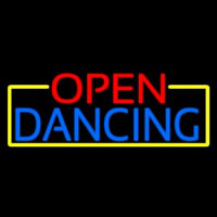 Open Dancing With Yellow Border Neonskylt
