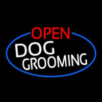 Open Dog Grooming Oval With Blue Border Neonskylt