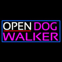 Open Dog Walker With Blue Border Neonskylt