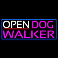 Open Dog Walker With Blue Border Neonskylt