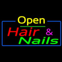 Open Hair And Nails With Blue Border Neonskylt