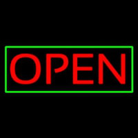 Open Horizontal Red Letters With Green Border Neonskylt
