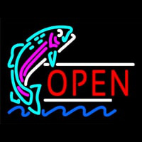Open Jumping Fish Neonskylt