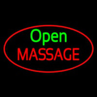 Open Massage Oval Red Neonskylt