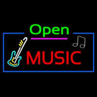 Open Music With Guitar Logo Neonskylt