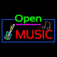 Open Music With Guitar Logo Neonskylt