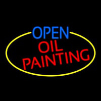 Open Oil Painting Oval With Yellow Border Neonskylt