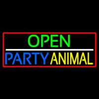 Open Party Animal With Red Border Neonskylt