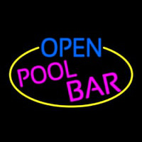 Open Pool Bar Oval With Yellow Border Neonskylt