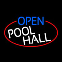 Open Pool Hall Oval With Red Border Neonskylt