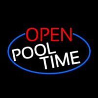 Open Pool Time Oval With Blue Border Neonskylt