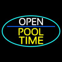 Open Pool Time Oval With Turquoise Border Neonskylt