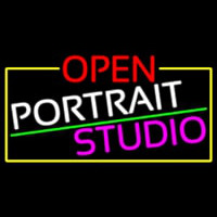 Open Portrait Studio With Yellow Border Neonskylt