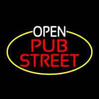 Open Pub Street Oval With Yellow Border Neonskylt
