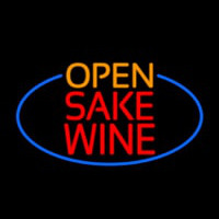 Open Sake Wine Oval With Blue Border Neonskylt