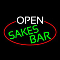 Open Sakes Bar Oval With Red Border Neonskylt