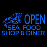 Open Seafood Shop And Diner Neonskylt
