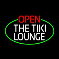 Open The Tiki Lounge Oval With Green Border Neonskylt