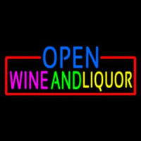 Open Wine And Liquor With Red Border Neonskylt