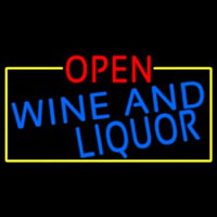 Open Wine And Liquor With Yellow Border Neonskylt