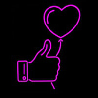 Outline White Thumb Up Icon With Heart Balloon Neonskylt