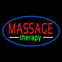 Oval Massage Therapy Blue Border Neonskylt