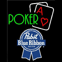Pabst Blue Ribbon Green Poker Beer Sign Neonskylt