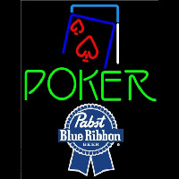 Pabst Blue Ribbon Green Poker Red Heart Beer Sign Neonskylt