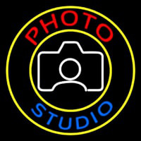 Photo Studio With Camera Logo Circle Neonskylt