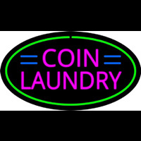 Pink Coin Laundry Oval Green Border Neonskylt