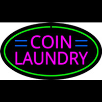 Pink Coin Laundry Oval Green Border Neonskylt