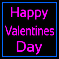 Pink Cursive Happy Valentines Day With Blue Border Neonskylt