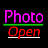 Pink Cursive Photo With Open 3 Neonskylt