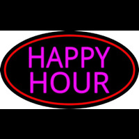 Pink Happy Hour Oval With Red Border Neonskylt