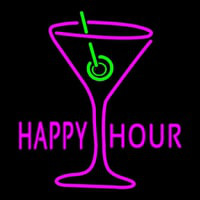 Pink Happy Hour With Wine Glass Neonskylt