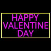 Pink Happy Valentines Day With Yellow Border Neonskylt