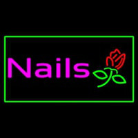 Pink Nails With Flower Logo Green Border Neonskylt