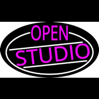 Pink Open Studio Oval With White Border Neonskylt