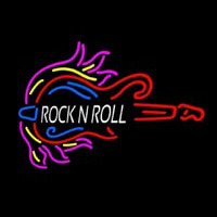 Pink Rock N Roll Guitar Block Neonskylt