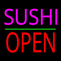 Pink Sushi Block Open Green Line Neonskylt