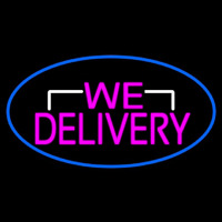 Pink We Deliver Oval With Blue Border Neonskylt