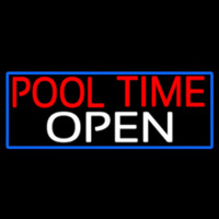 Pool Time Open With Blue Border Neonskylt
