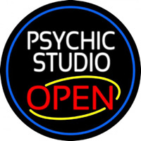 Psychic Studio Red Open Blue Border Neonskylt