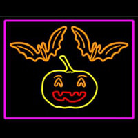 Pumpkin And Bats With Pink Border Neonskylt