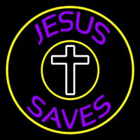 Purple Jesus Saves White Cross Neonskylt
