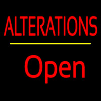 Red Alterations Yellow Line Open Neonskylt
