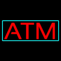 Red Atm With Light Blue Border Neonskylt