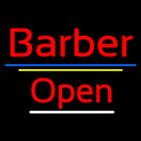 Red Barber Open Blue Yellow Lines Neonskylt