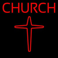 Red Church With Cross Logo Neonskylt
